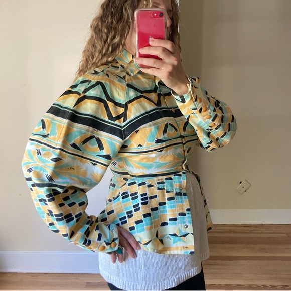 Emilio Pucci Blouse top extra small Peplum Snap up southwestern western vintage - Picture 3 of 12